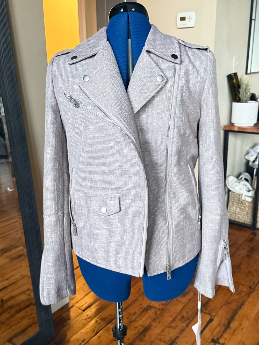 🏷️ NWT Avec Les Filles Burlap Biker Jacket — Smokey Lavender, Size M